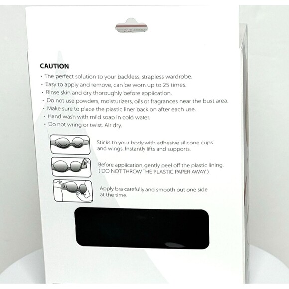 Girl Secrets BLACK Backless Strapless Breathable Reusable Push Up 3D Sticky Bra - Picture 2 of 9